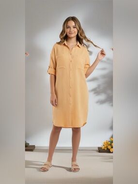 Young Fabulous & Broke Yellow Cotton Gauze Button Front Shirt Dress (Size: S)